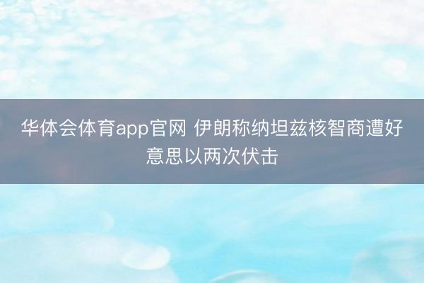 华体会体育app官网 伊朗称纳坦兹核智商遭好意思以两次伏击