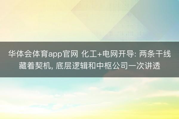 华体会体育app官网 化工+电网开导: 两条干线藏着契机， 底层逻辑和中枢公司一次讲透