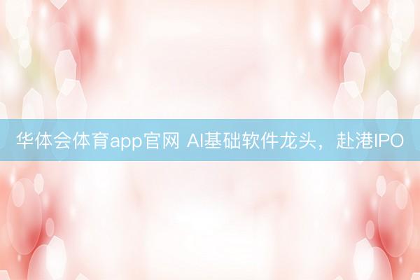 华体会体育app官网 AI基础软件龙头，赴港IPO