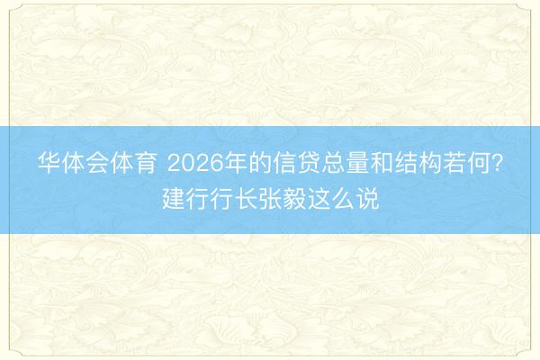 华体会体育 2026年的信贷总量和结构若何？建行行长张毅这么说