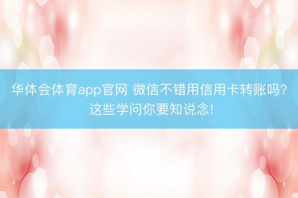 华体会体育app官网 微信不错用信用卡转账吗? 这些学问你要知说念!
